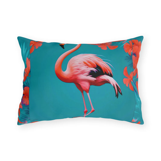 Vibrant Flamingo Outdoor Pillow, Tropical Decor, Patio Cushion, Summer Vibes, Floral Accent Pillow, Garden Decor
