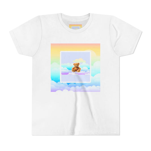 Cute Cloud Teddy Bear Youth Tee, Kids Summer Shirt, Pastel Graphic Tee, Birthday Gift, Adorable Kids Apparel, Soft Cotton