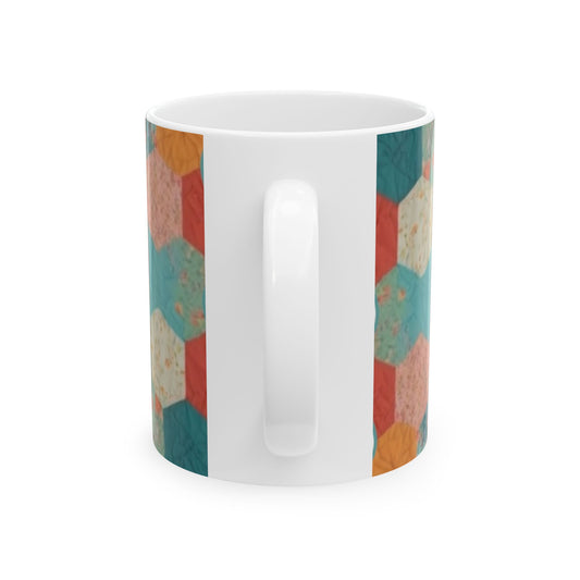 Whimsical Ceramic Mug for Coffee Lovers | Colorful Hexagon Design | Perfect Gift for Friends, Art Lovers, Unique Kitchen Decor