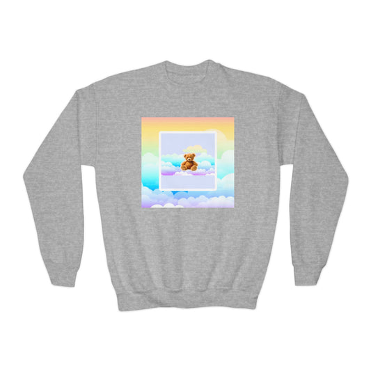 Youth Crewneck Sweatshirt - Cute Teddy Bear on Cloud Design, Cozy Pullover for Kids, Perfect Gift for Birthdays & Holidays, Casual Wear