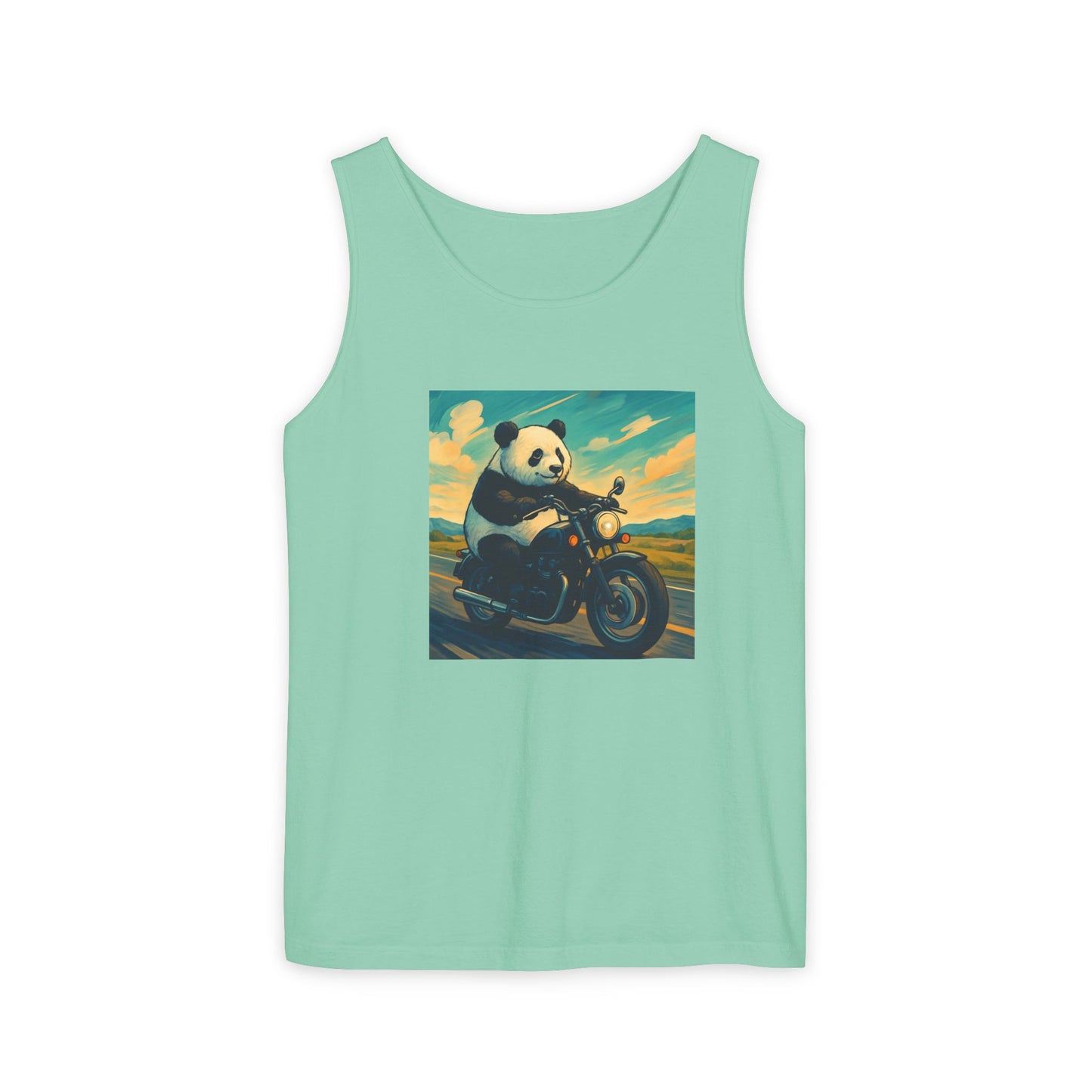 Panda Motorcycle  Tank Top, Summer Style, Gift for Animal Lovers, Trendy Casual Wear, Beach Days, Eco-Friendly Fashion