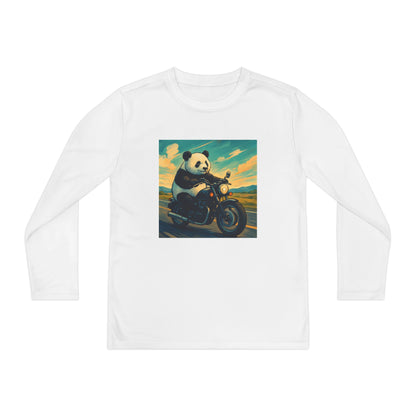 Panda Biker Youth Long Sleeve Tee, Cool Panda Shirt, Kids Motorcycle T-Shirt, Fun Gift for Teens, Unique Animal Apparel