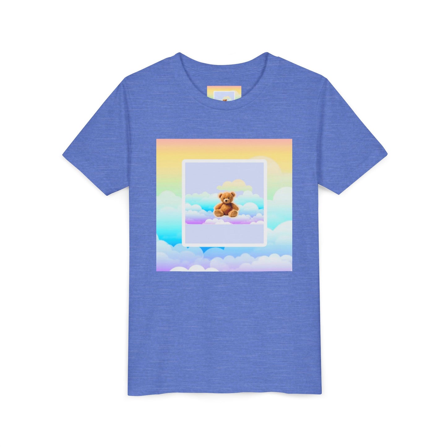 Cute Cloud Teddy Bear Youth Tee, Kids Summer Shirt, Pastel Graphic Tee, Birthday Gift, Adorable Kids Apparel, Soft Cotton