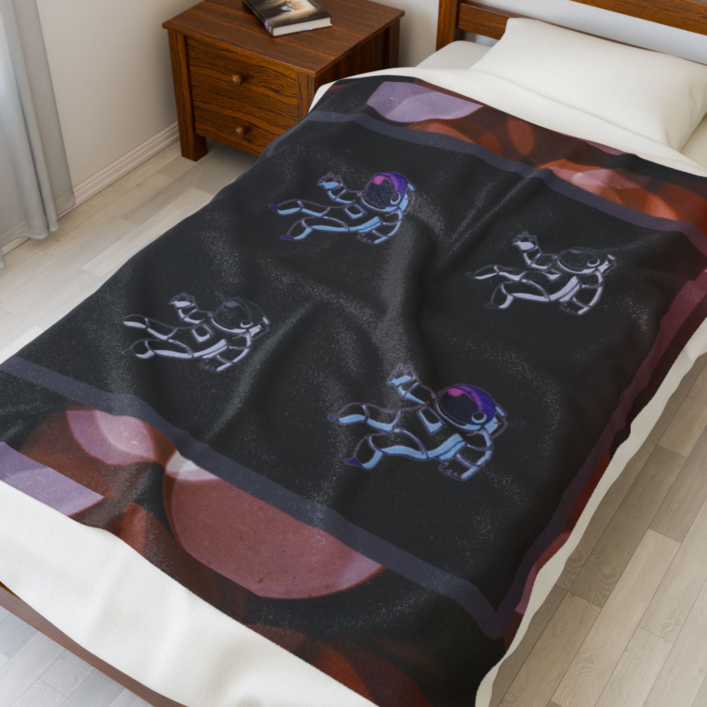 Astronaut Orbit Chasers Themed Velveteen Plush Blanket | Cozy Space Decor, Gift for Astronaut Lovers, Soft Throw for All Occasions