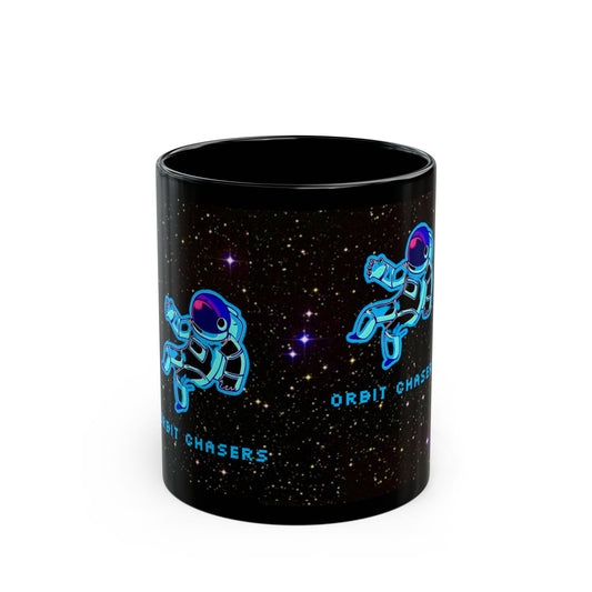Cosmic Astronaut Mug | Space Lover Gift | Orbit Chasers Coffee Cup | Unique Black Mug for Astronomy Enthusiasts, Birthday, Housewarming