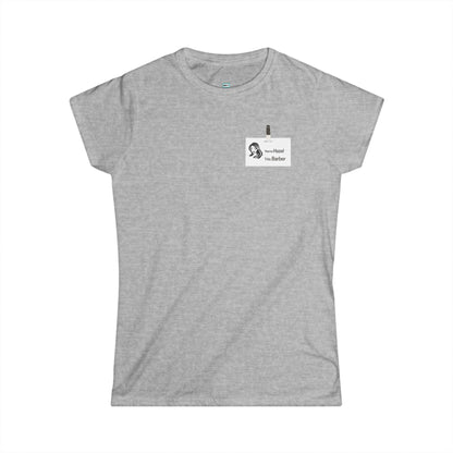 Personalized Barber Women's Softstyle Tee, Custom Name T-Shirt, Gift for Hair Stylists, Salon Apparel, Unique Barber Shirt