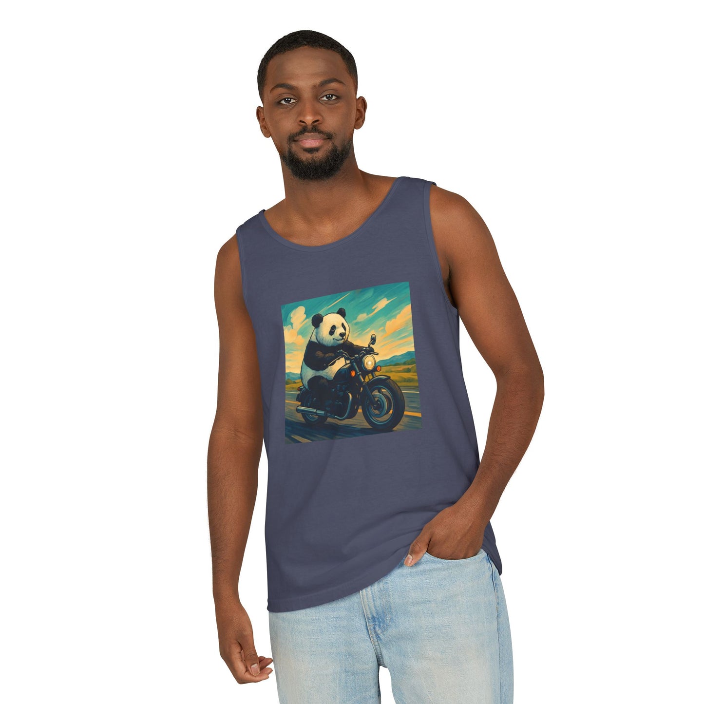 Panda Motorcycle  Tank Top, Summer Style, Gift for Animal Lovers, Trendy Casual Wear, Beach Days, Eco-Friendly Fashion