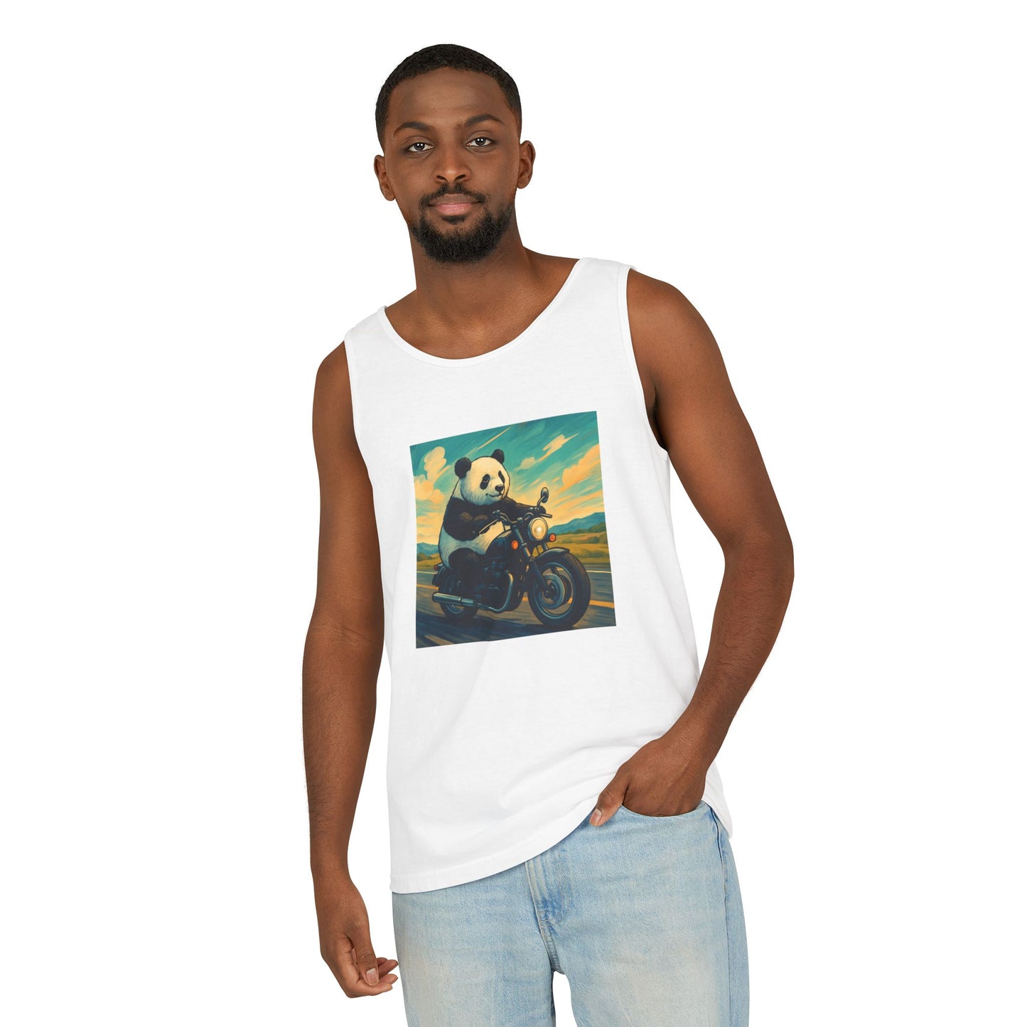Panda Motorcycle  Tank Top, Summer Style, Gift for Animal Lovers, Trendy Casual Wear, Beach Days, Eco-Friendly Fashion