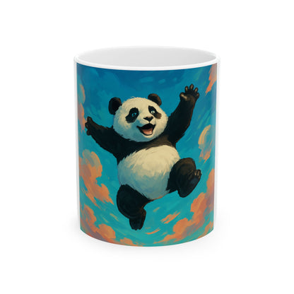 Whimsical Panda Ceramic Mug - Joyful Coffee Cup for Animal Lovers, Cute Gift for Birthdays, Fun Home Decor, Celebration Mug