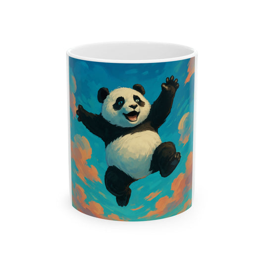 Whimsical Panda Ceramic Mug - Joyful Coffee Cup for Animal Lovers, Cute Gift for Birthdays, Fun Home Decor, Celebration Mug