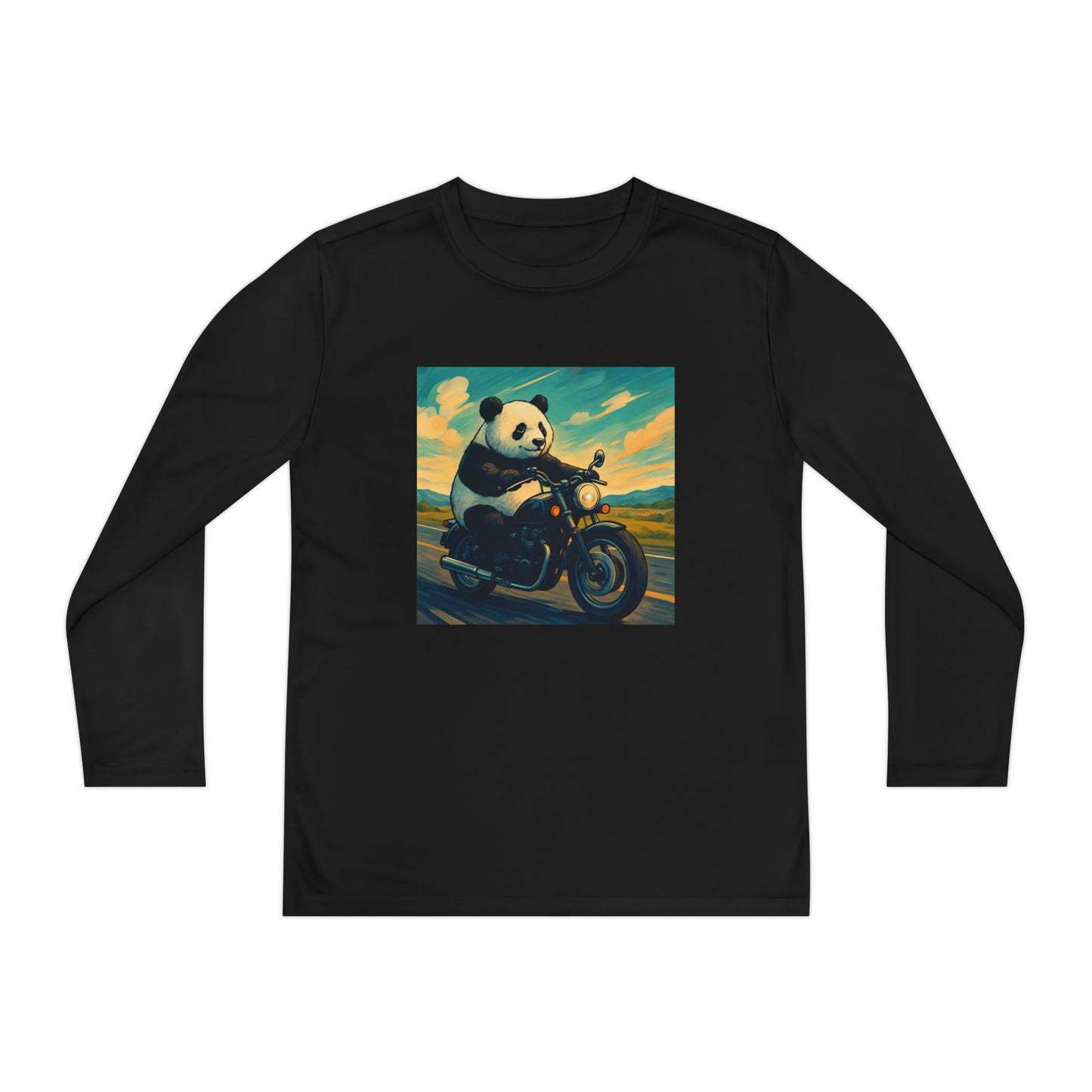 Panda Biker Youth Long Sleeve Tee, Cool Panda Shirt, Kids Motorcycle T-Shirt, Fun Gift for Teens, Unique Animal Apparel
