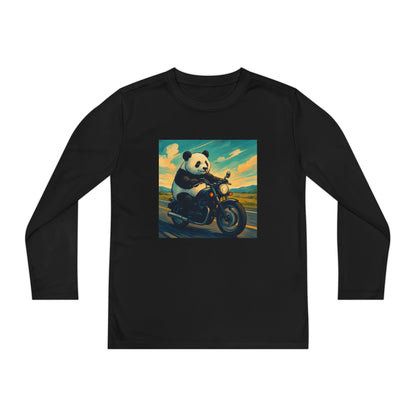 Panda Biker Youth Long Sleeve Tee, Cool Panda Shirt, Kids Motorcycle T-Shirt, Fun Gift for Teens, Unique Animal Apparel