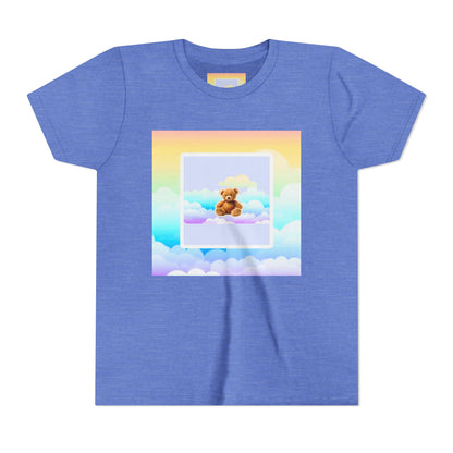 Cute Cloud Teddy Bear Youth Tee, Kids Summer Shirt, Pastel Graphic Tee, Birthday Gift, Adorable Kids Apparel, Soft Cotton
