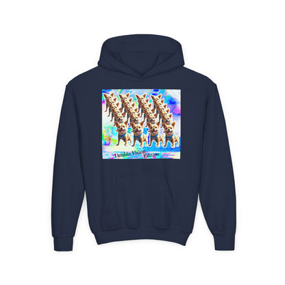 Youth Hooded Sweatshirt with Colorful Dog Print, Funny Gift for Kids, Cozy Casual Wear, Ideal for Birthdays, Holidays, Special Occasions