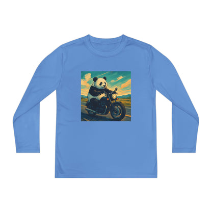 Panda Biker Youth Long Sleeve Tee, Cool Panda Shirt, Kids Motorcycle T-Shirt, Fun Gift for Teens, Unique Animal Apparel