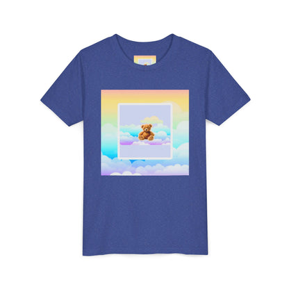 Cute Cloud Teddy Bear Youth Tee, Kids Summer Shirt, Pastel Graphic Tee, Birthday Gift, Adorable Kids Apparel, Soft Cotton