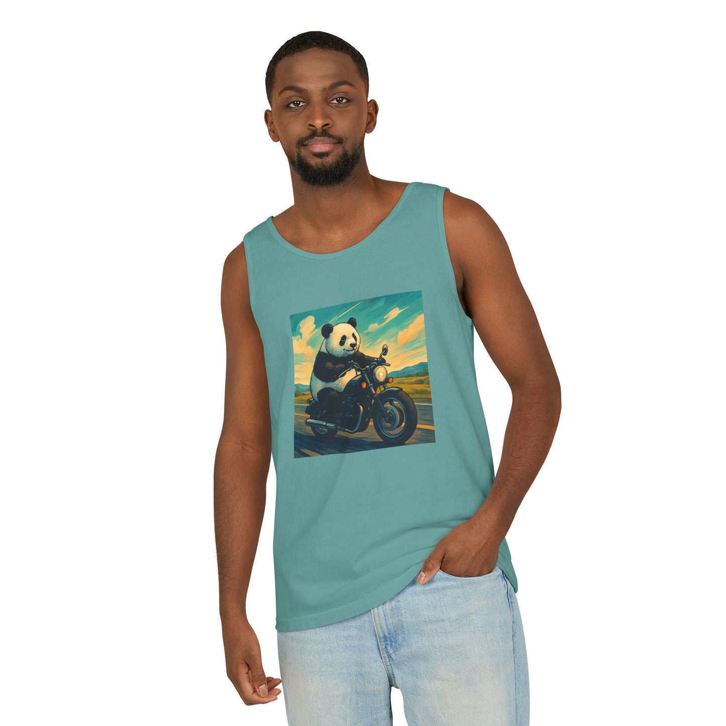 Panda Motorcycle  Tank Top, Summer Style, Gift for Animal Lovers, Trendy Casual Wear, Beach Days, Eco-Friendly Fashion