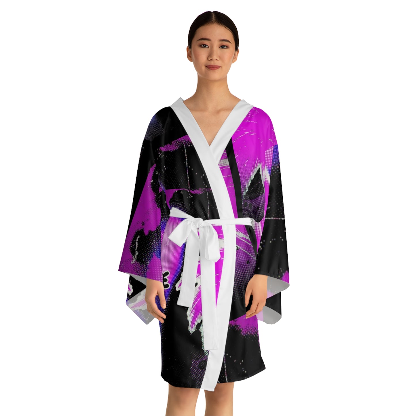 Chic Long Sleeve Kimono Robe - Vibrant Graphic Print