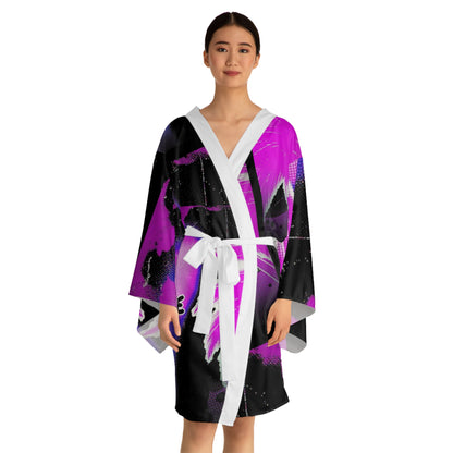 Chic Long Sleeve Kimono Robe - Vibrant Graphic Print