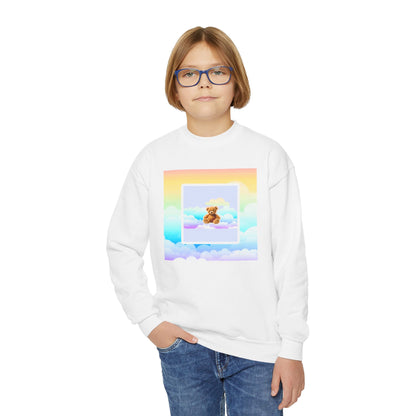 Youth Crewneck Sweatshirt - Cute Teddy Bear on Cloud Design, Cozy Pullover for Kids, Perfect Gift for Birthdays & Holidays, Casual Wear