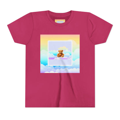 Cute Cloud Teddy Bear Youth Tee, Kids Summer Shirt, Pastel Graphic Tee, Birthday Gift, Adorable Kids Apparel, Soft Cotton
