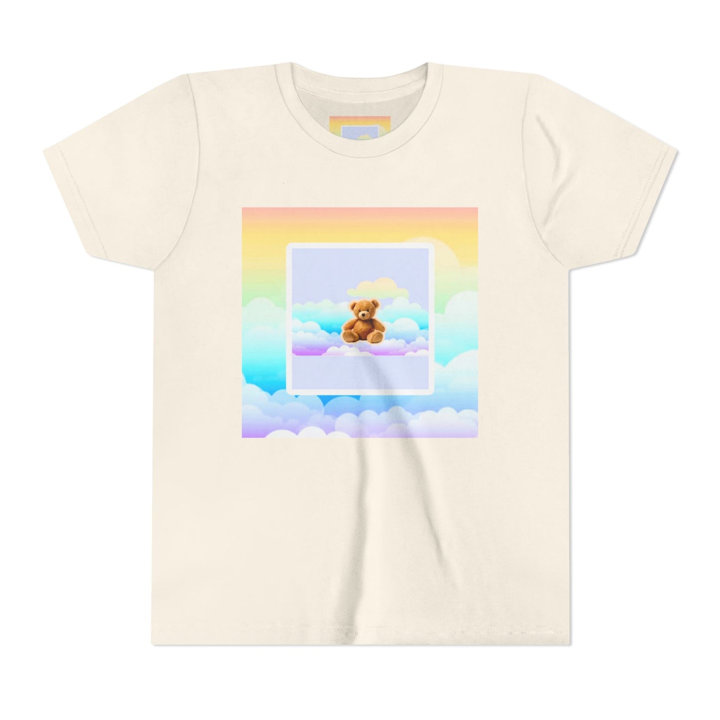 Cute Cloud Teddy Bear Youth Tee, Kids Summer Shirt, Pastel Graphic Tee, Birthday Gift, Adorable Kids Apparel, Soft Cotton