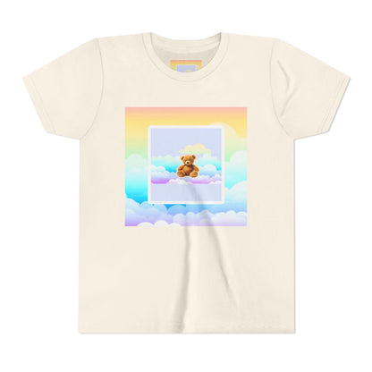 Cute Cloud Teddy Bear Youth Tee, Kids Summer Shirt, Pastel Graphic Tee, Birthday Gift, Adorable Kids Apparel, Soft Cotton