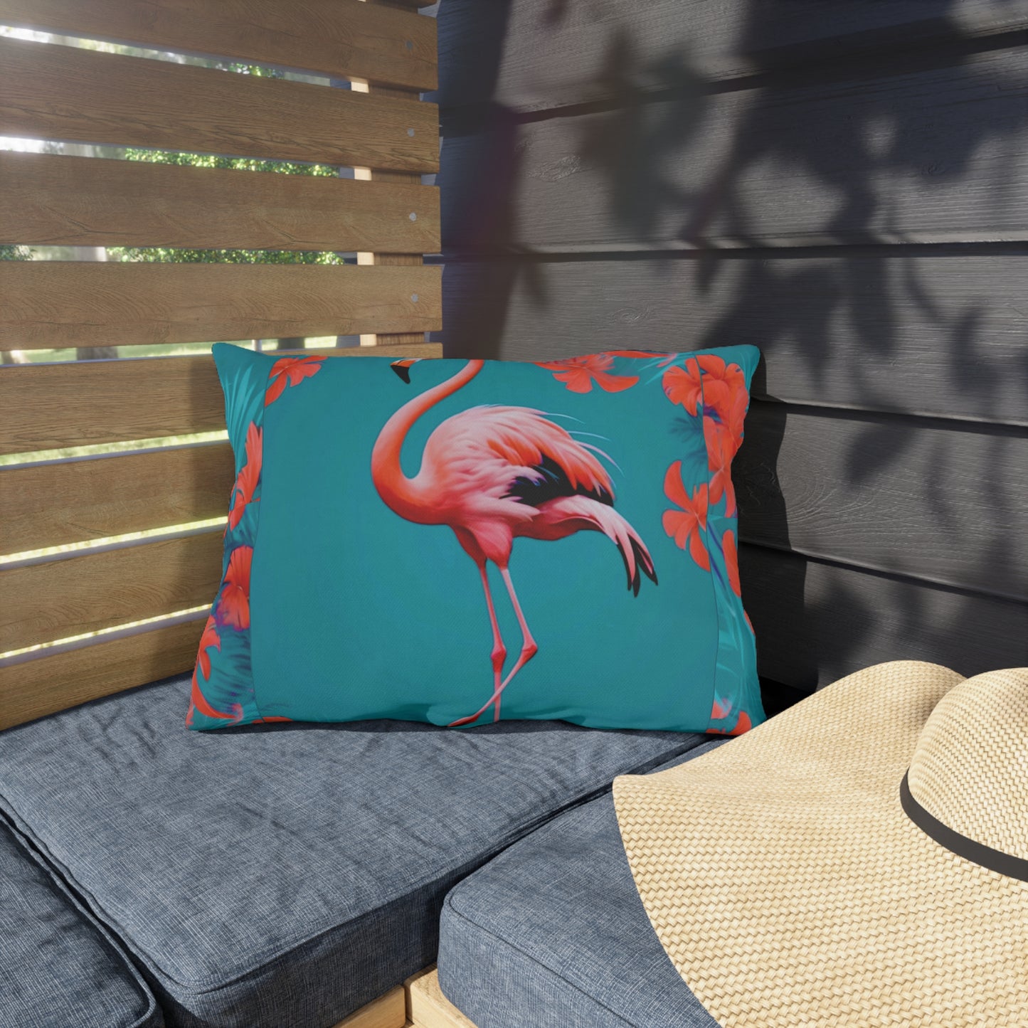 Vibrant Flamingo Outdoor Pillow, Tropical Decor, Patio Cushion, Summer Vibes, Floral Accent Pillow, Garden Decor