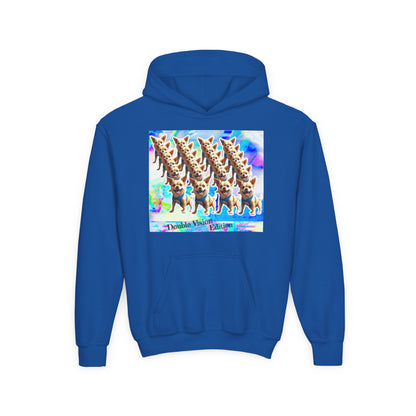 Youth Hooded Sweatshirt with Colorful Dog Print, Funny Gift for Kids, Cozy Casual Wear, Ideal for Birthdays, Holidays, Special Occasions