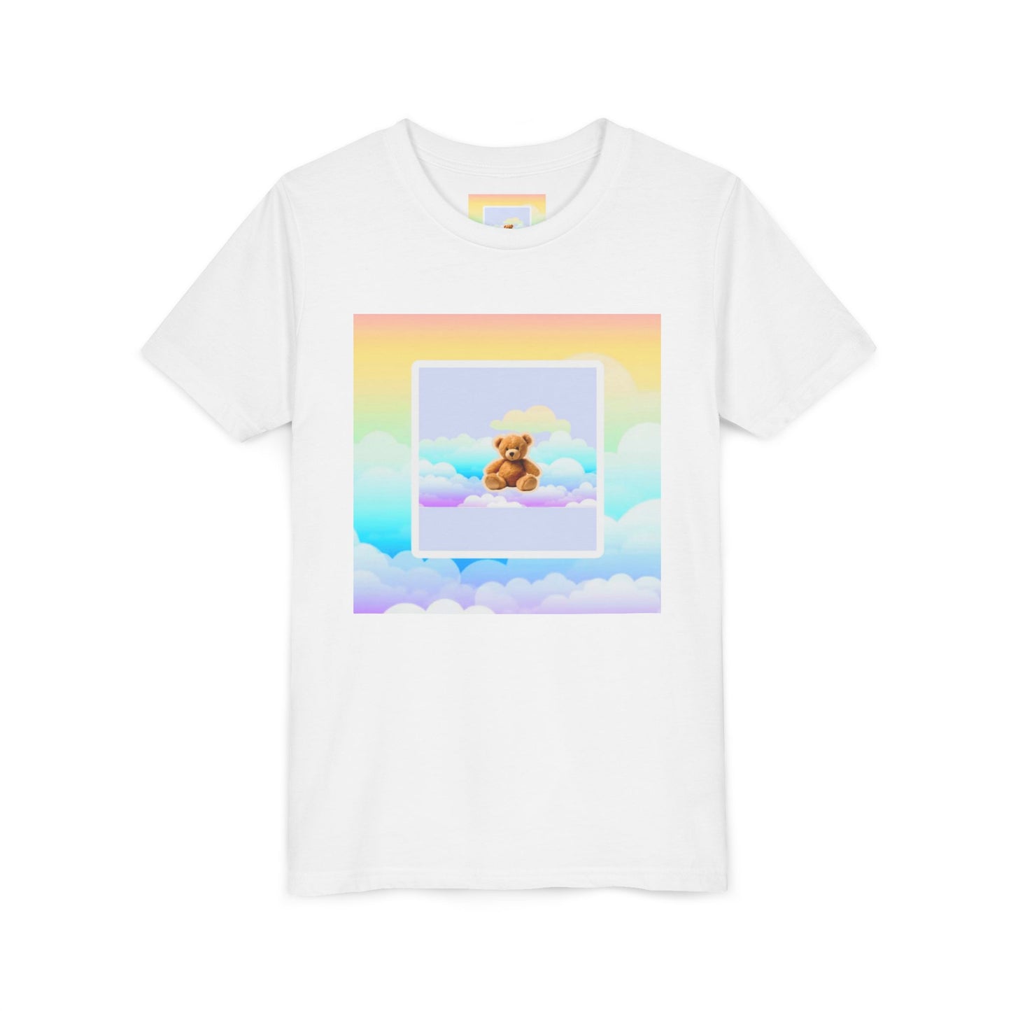 Cute Cloud Teddy Bear Youth Tee, Kids Summer Shirt, Pastel Graphic Tee, Birthday Gift, Adorable Kids Apparel, Soft Cotton