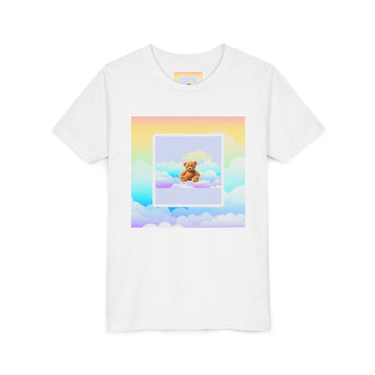 Cute Cloud Teddy Bear Youth Tee, Kids Summer Shirt, Pastel Graphic Tee, Birthday Gift, Adorable Kids Apparel, Soft Cotton
