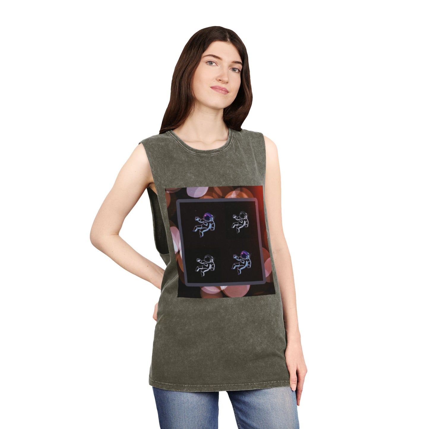 Stonewash Tank Top with Space Exploration Design