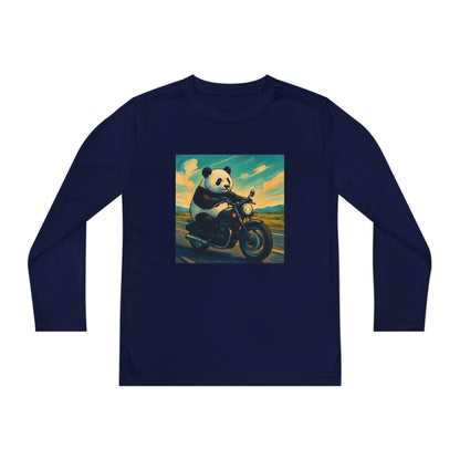 Panda Biker Youth Long Sleeve Tee, Cool Panda Shirt, Kids Motorcycle T-Shirt, Fun Gift for Teens, Unique Animal Apparel