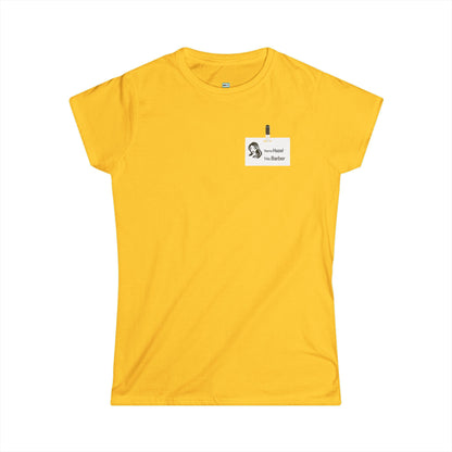 Personalized Barber Women's Softstyle Tee, Custom Name T-Shirt, Gift for Hair Stylists, Salon Apparel, Unique Barber Shirt