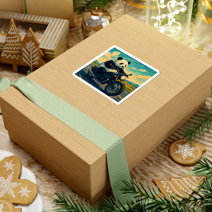 Panda Biker Kiss-Cut Stickers | Fun Motorcycle Decor, Cute Animal Gifts, Laptop Stickers, Kids Room Wall Art, Unique Party Favors