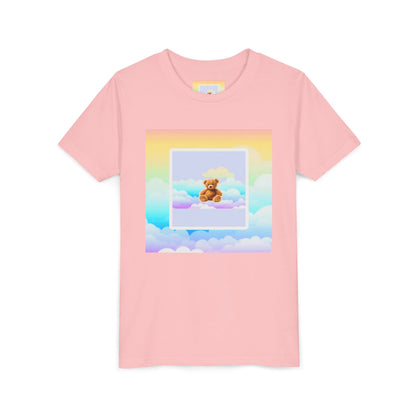 Cute Cloud Teddy Bear Youth Tee, Kids Summer Shirt, Pastel Graphic Tee, Birthday Gift, Adorable Kids Apparel, Soft Cotton