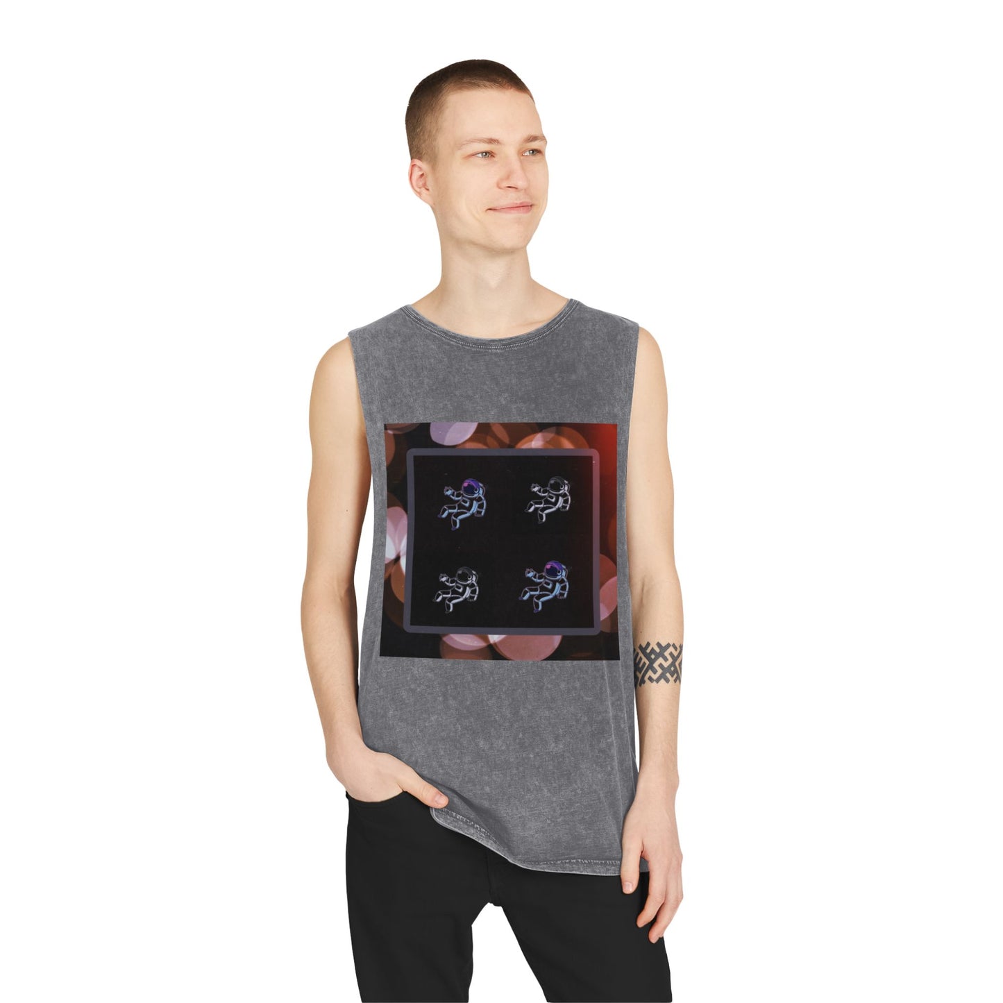 Stonewash Tank Top with Space Exploration Design