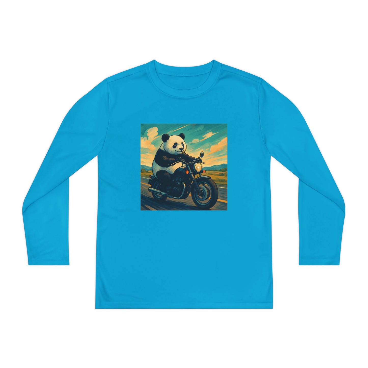 Panda Biker Youth Long Sleeve Tee, Cool Panda Shirt, Kids Motorcycle T-Shirt, Fun Gift for Teens, Unique Animal Apparel