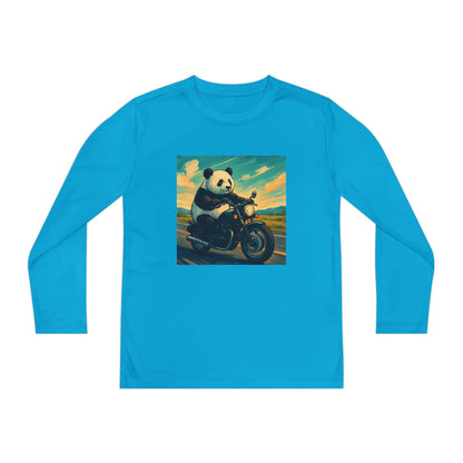 Panda Biker Youth Long Sleeve Tee, Cool Panda Shirt, Kids Motorcycle T-Shirt, Fun Gift for Teens, Unique Animal Apparel