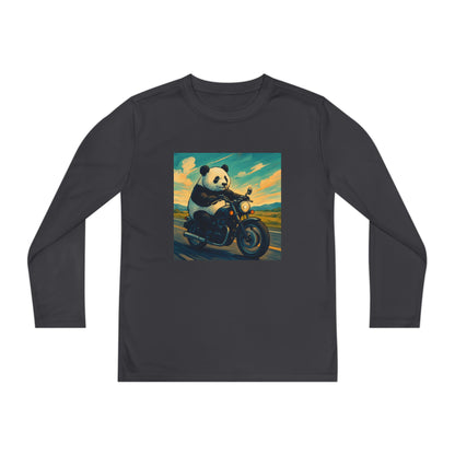 Panda Biker Youth Long Sleeve Tee, Cool Panda Shirt, Kids Motorcycle T-Shirt, Fun Gift for Teens, Unique Animal Apparel