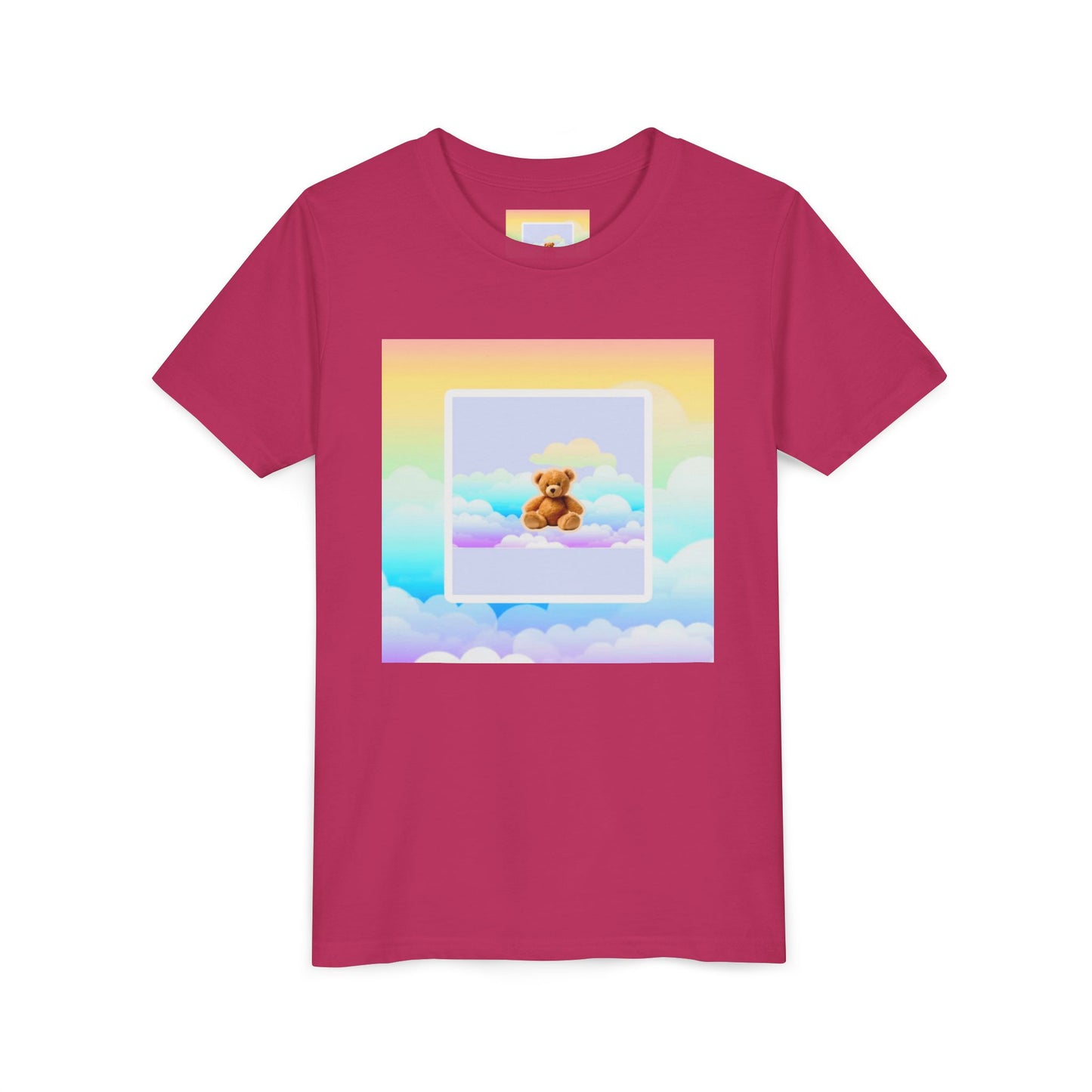 Cute Cloud Teddy Bear Youth Tee, Kids Summer Shirt, Pastel Graphic Tee, Birthday Gift, Adorable Kids Apparel, Soft Cotton