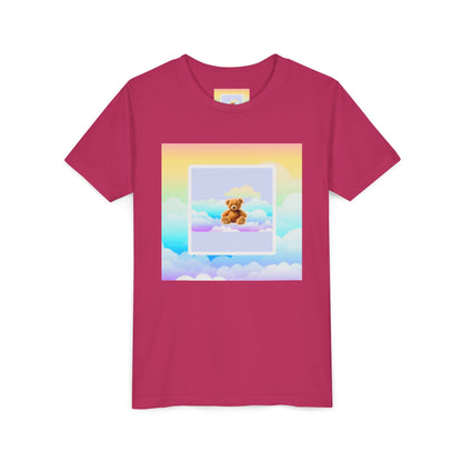 Cute Cloud Teddy Bear Youth Tee, Kids Summer Shirt, Pastel Graphic Tee, Birthday Gift, Adorable Kids Apparel, Soft Cotton