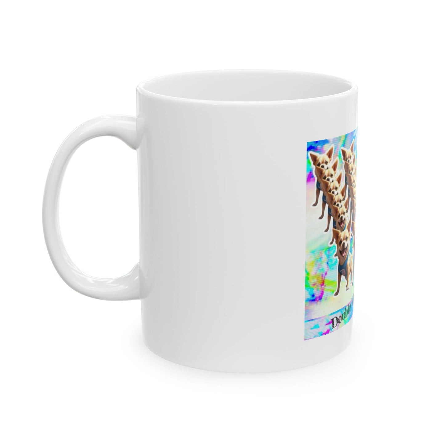 Double Vision Edition Dog Lover Ceramic Mug for Coffee Lovers, Gift for Pet Owners, Unique Dog Mug, Colorful Chihuahua Mug