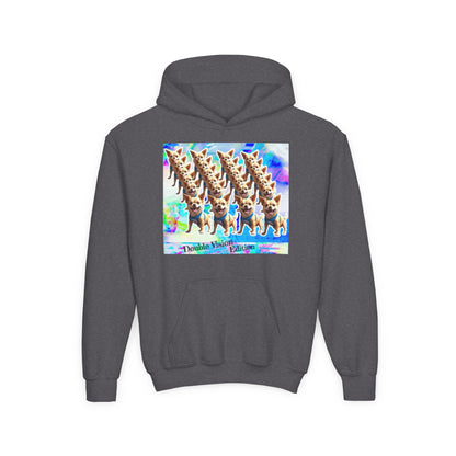 Youth Hooded Sweatshirt with Colorful Dog Print, Funny Gift for Kids, Cozy Casual Wear, Ideal for Birthdays, Holidays, Special Occasions