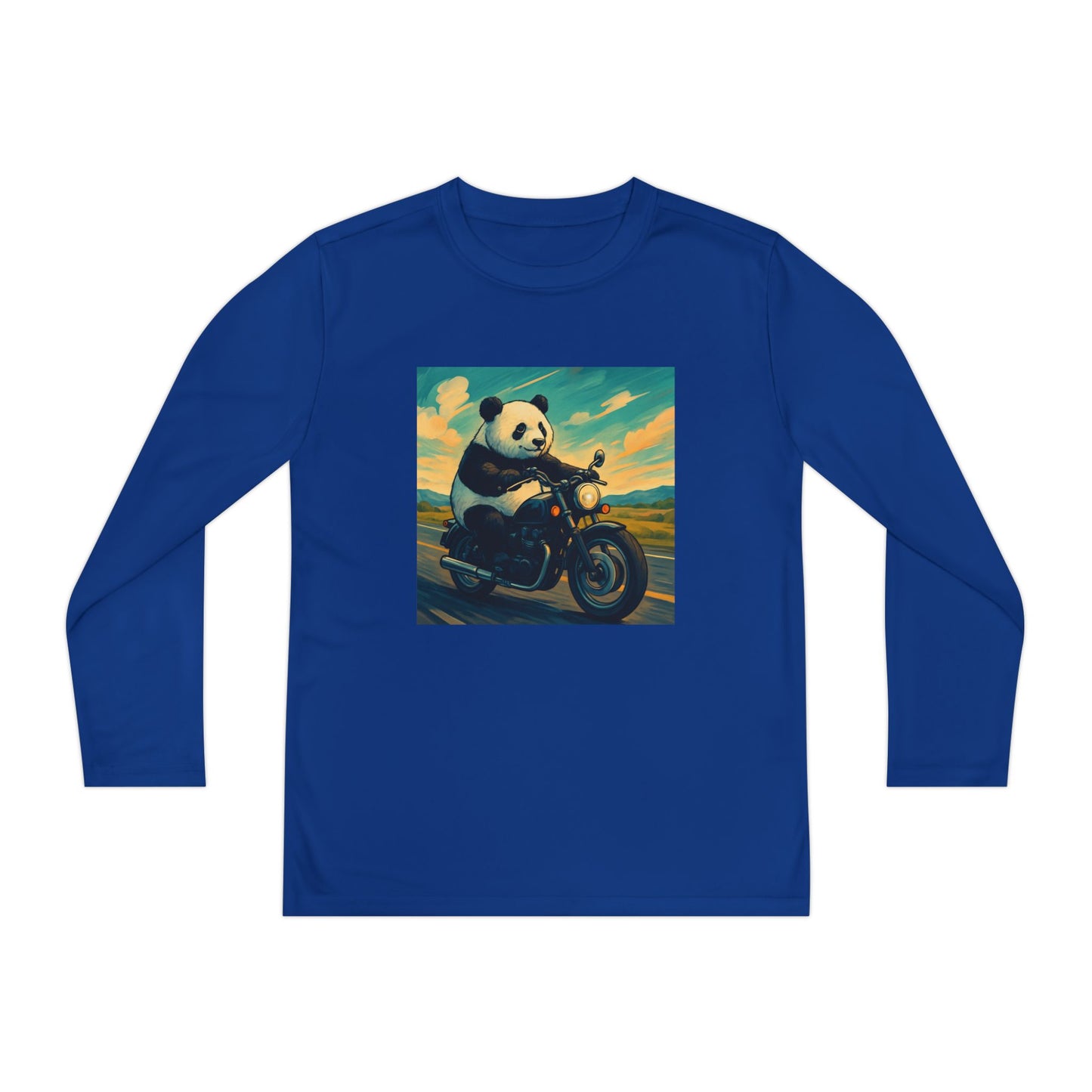 Panda Biker Youth Long Sleeve Tee, Cool Panda Shirt, Kids Motorcycle T-Shirt, Fun Gift for Teens, Unique Animal Apparel