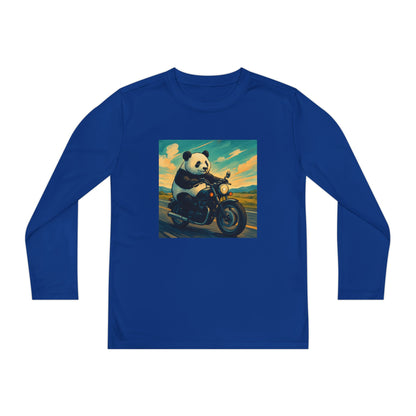 Panda Biker Youth Long Sleeve Tee, Cool Panda Shirt, Kids Motorcycle T-Shirt, Fun Gift for Teens, Unique Animal Apparel