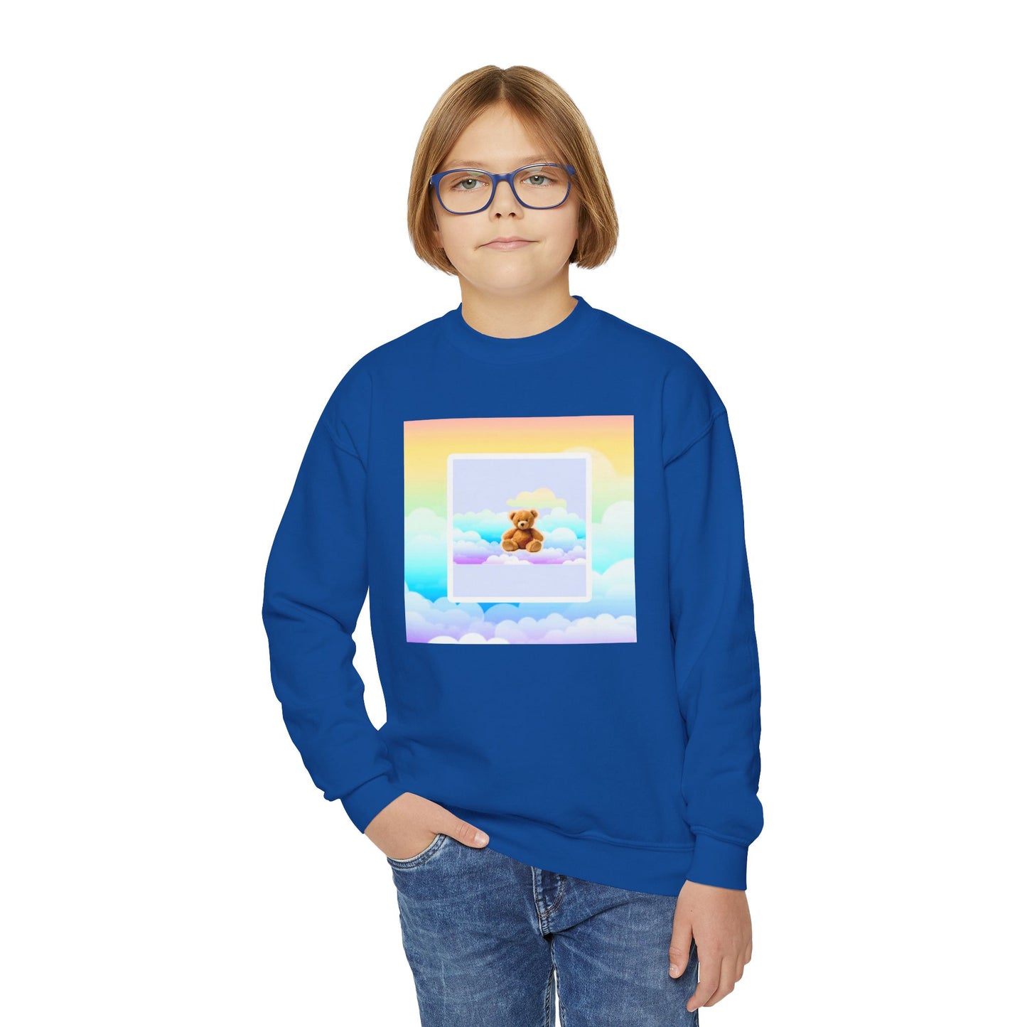 Youth Crewneck Sweatshirt - Cute Teddy Bear on Cloud Design, Cozy Pullover for Kids, Perfect Gift for Birthdays & Holidays, Casual Wear