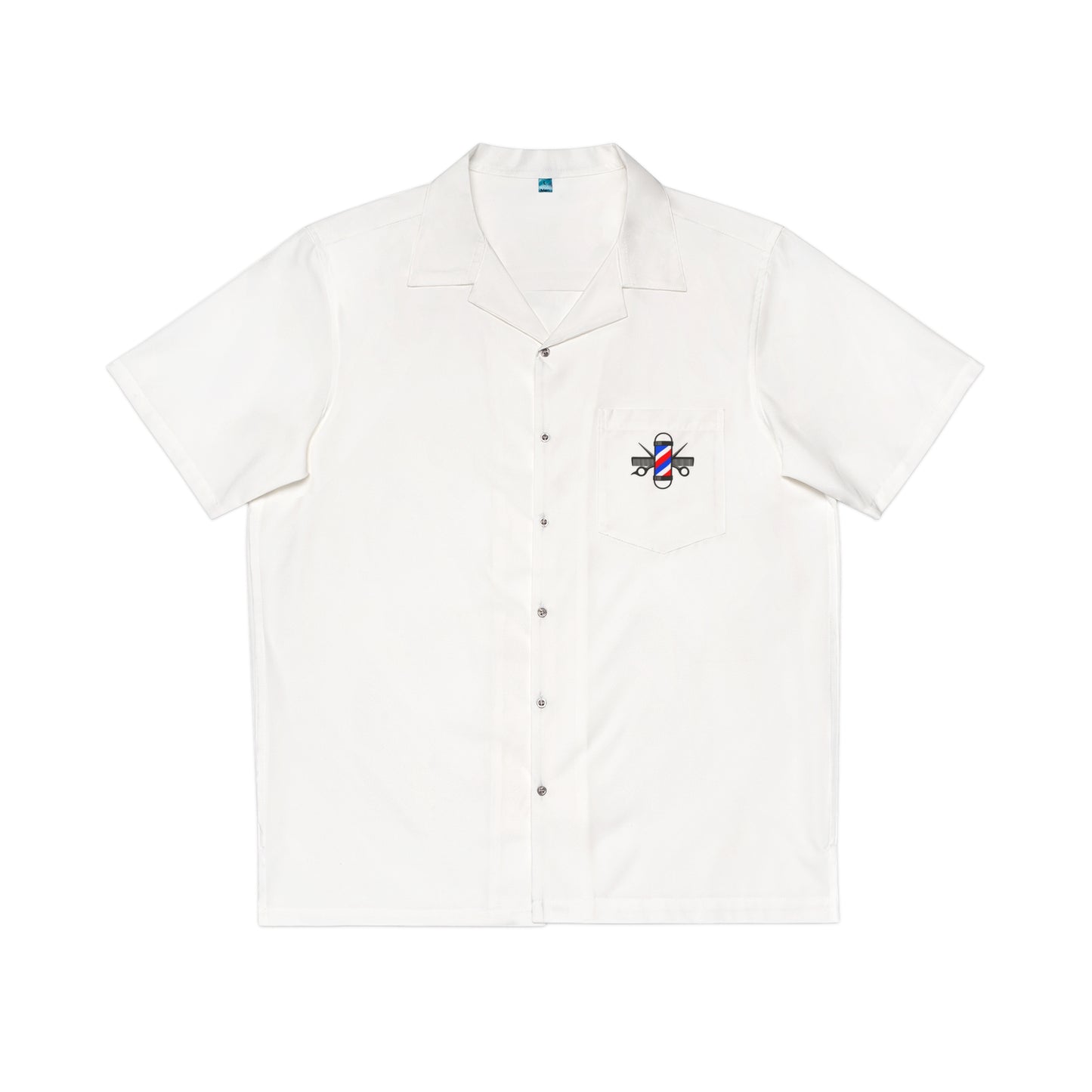 Barber Shirt with Barber Pole, Scissor and Comb logo