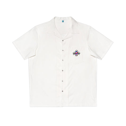 Barber Shirt with Barber Pole, Scissor and Comb logo