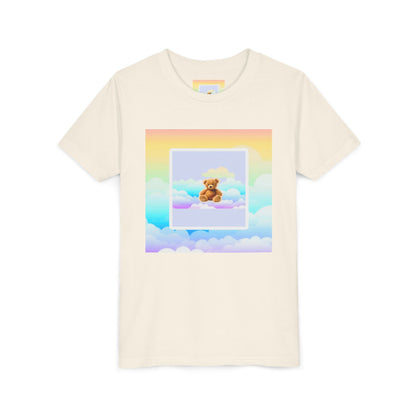 Cute Cloud Teddy Bear Youth Tee, Kids Summer Shirt, Pastel Graphic Tee, Birthday Gift, Adorable Kids Apparel, Soft Cotton